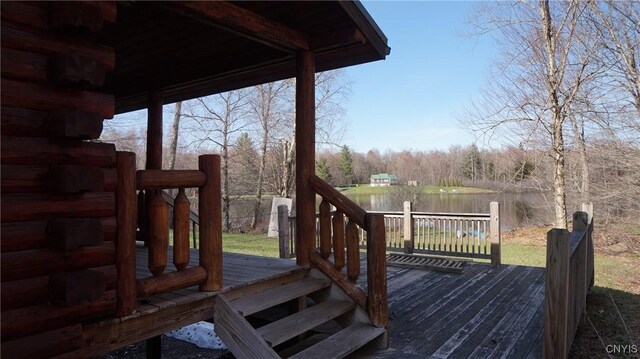 deck with a water view