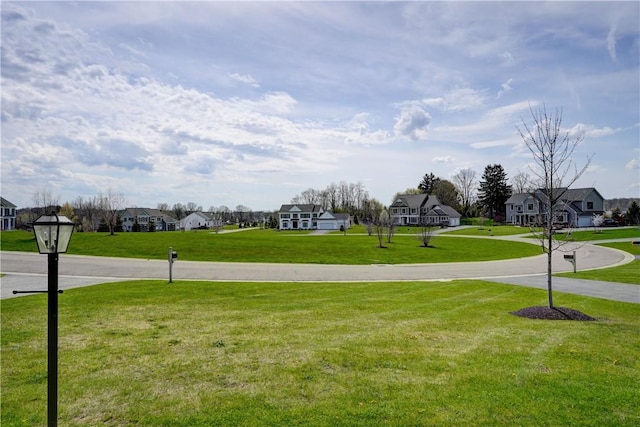surrounding community with a residential view and a lawn