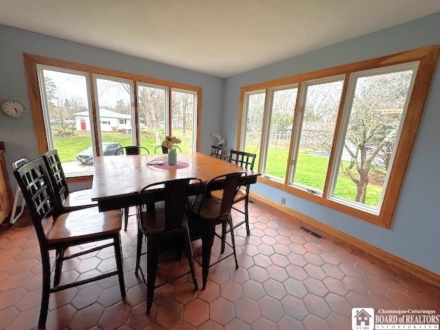 dining space with baseboards and visible vents