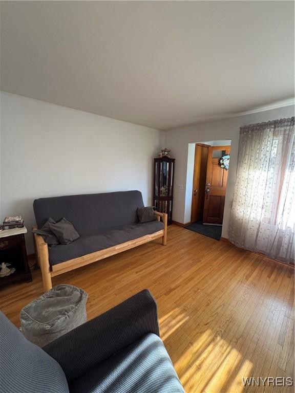 living area with hardwood / wood-style flooring