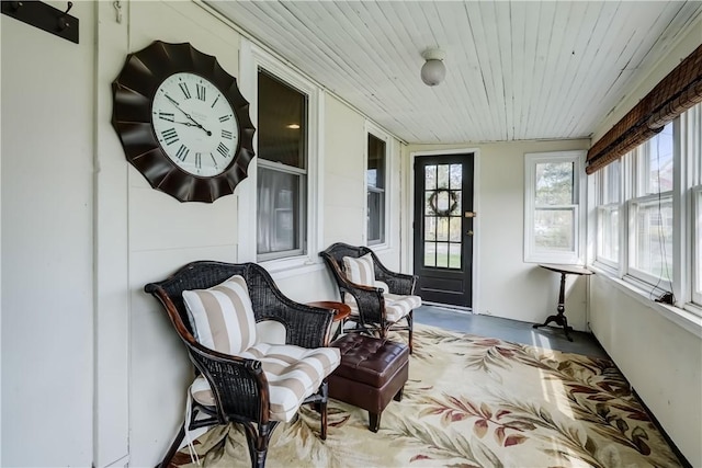 sunroom with wooden ceiling