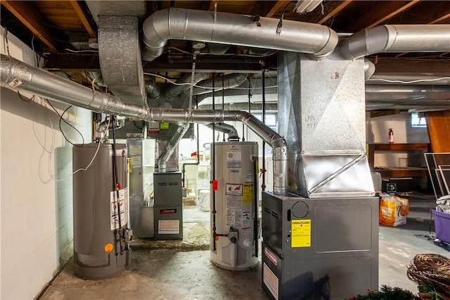 utilities with water heater and heating unit