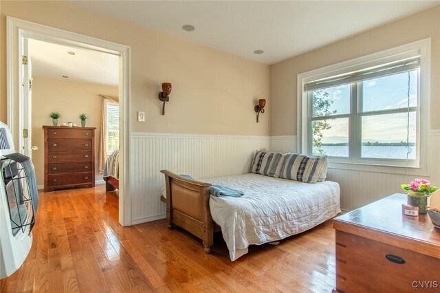21959 County Route 59, Brownville, NY 13634 - bedroom with light wood-style floors and wainscoting