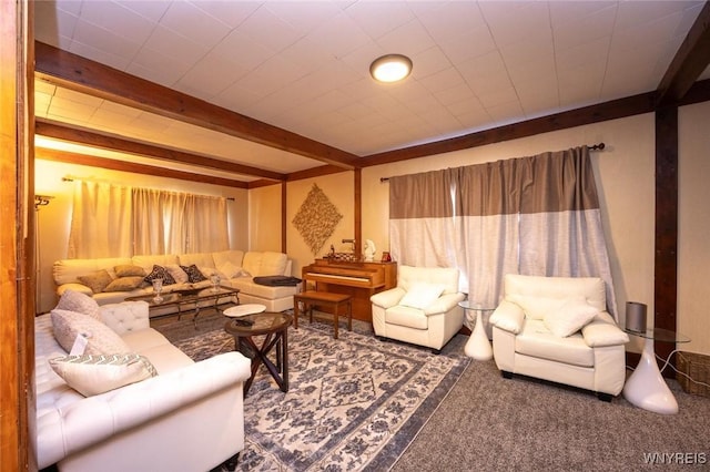 723 Pine Ave, Niagara Falls, NY 14301 - carpeted living area with beamed ceiling