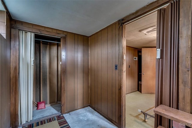 interior space with wooden walls