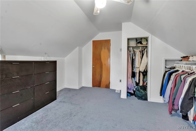 interior space featuring carpet and lofted ceiling