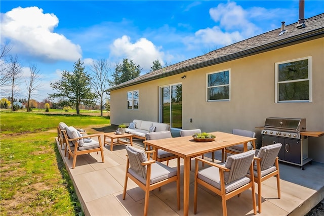view of patio / terrace with outdoor dining area, an outdoor living space, and area for grilling