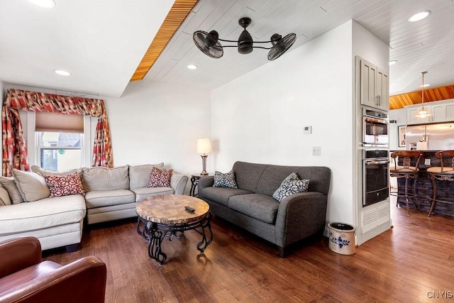 living area featuring recessed lighting and wood finished floors