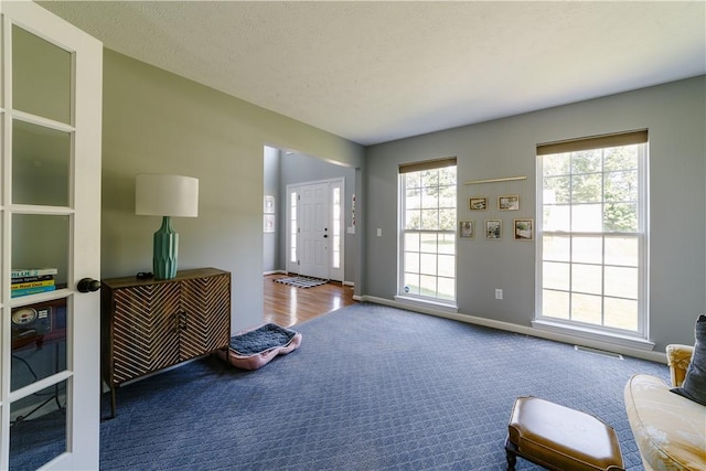 interior space with carpet floors, baseboards, and visible vents
