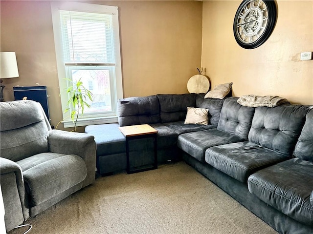 living area with light colored carpet