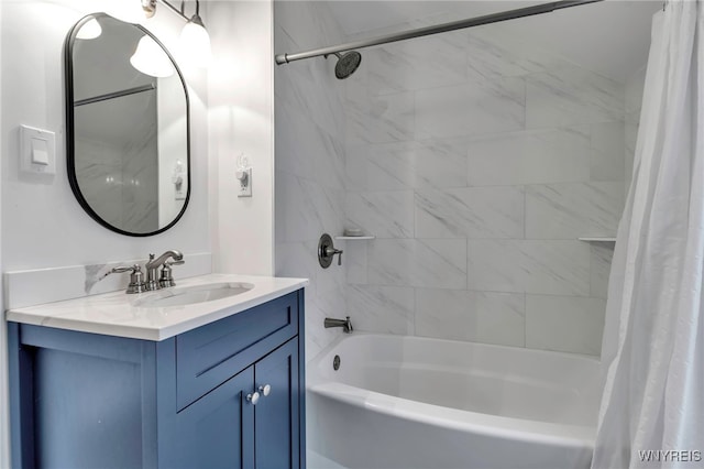 full bathroom with vanity and shower / bath combo