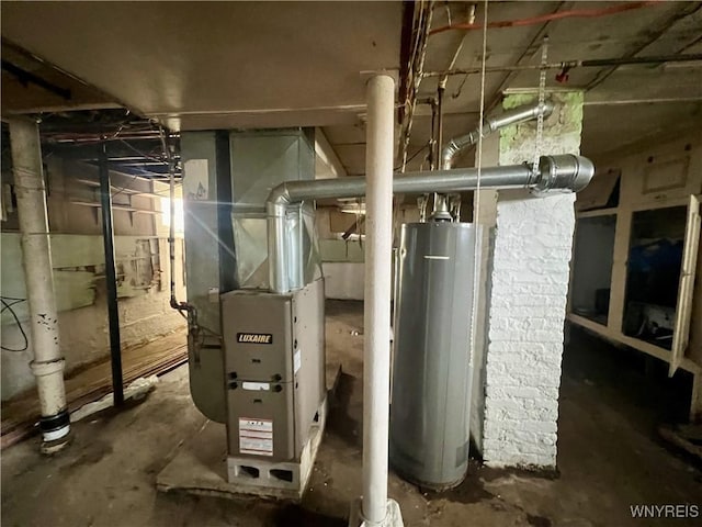 utilities featuring heating unit and gas water heater