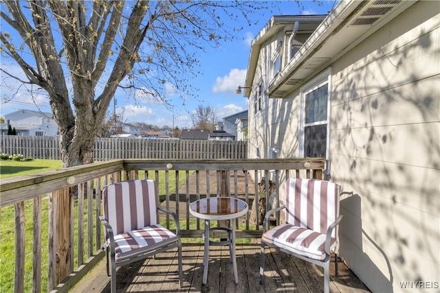 wooden deck featuring a fenced backyard