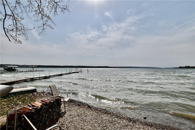 view of water feature with a boat dock