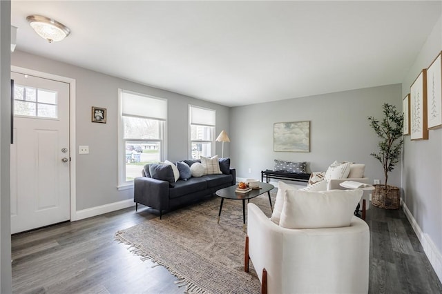 living area featuring baseboards and wood finished floors