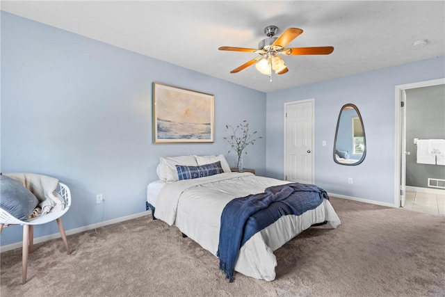 bedroom featuring carpet floors, baseboards, and visible vents