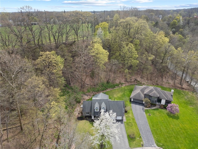 aerial view with a wooded view