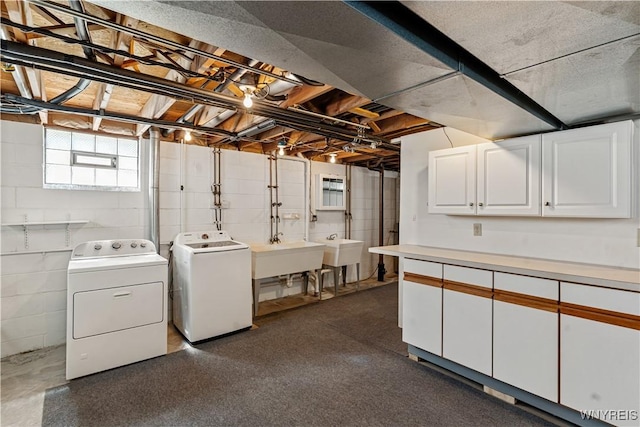 below grade area featuring independent washer and dryer