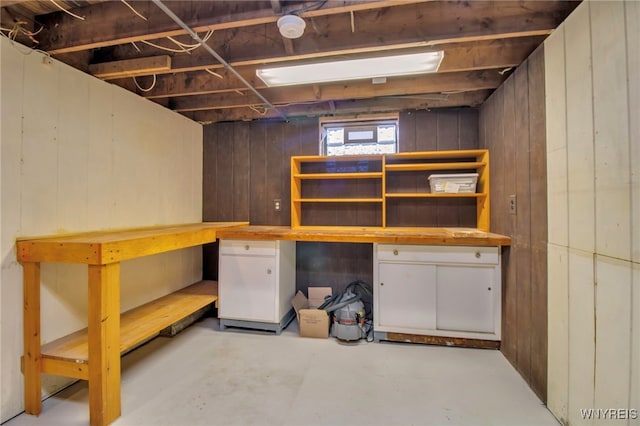 below grade area featuring wood walls
