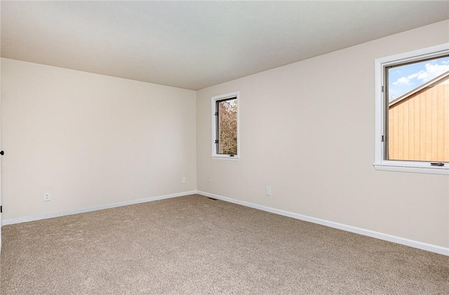 carpeted spare room with baseboards and a healthy amount of sunlight