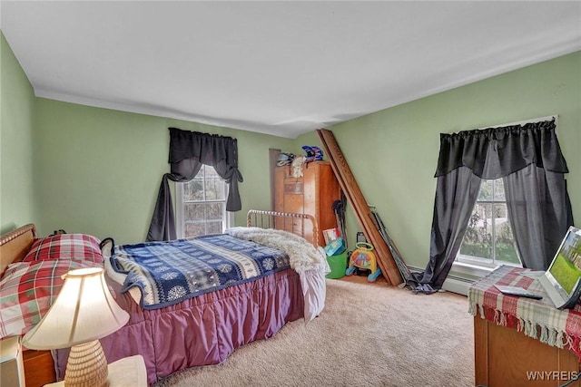 carpeted bedroom with multiple windows