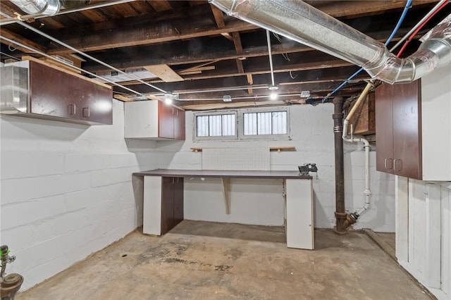 basement with concrete block wall