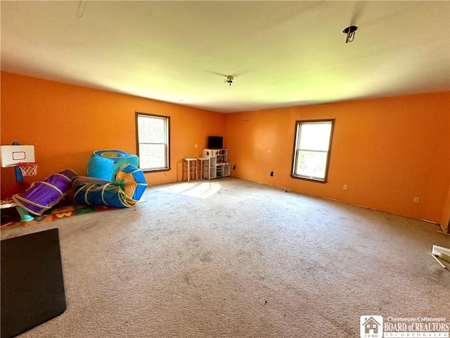 playroom with plenty of natural light and carpet