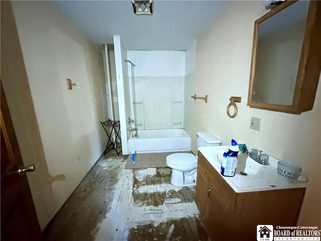 bathroom with vanity, bathing tub / shower combination, and toilet