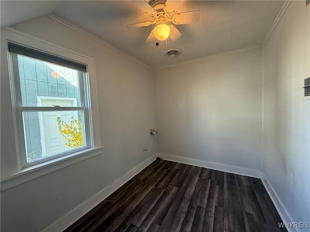92 Carlyle Ave, Buffalo, NY 14220 - spare room featuring dark wood-style flooring, ornamental molding, and a ceiling fan