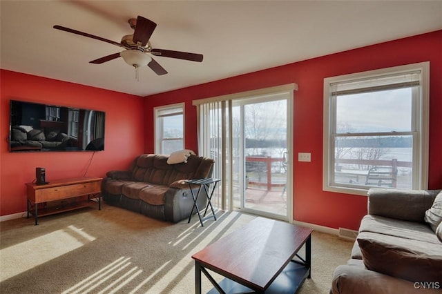 46139 County Route 191, Orleans, NY 13640 - carpeted living room with baseboards and ceiling fan