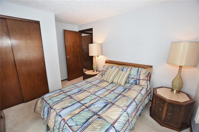 bedroom with carpet and a closet