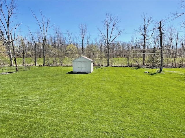 view of yard featuring a storage shed and an outdoor structure