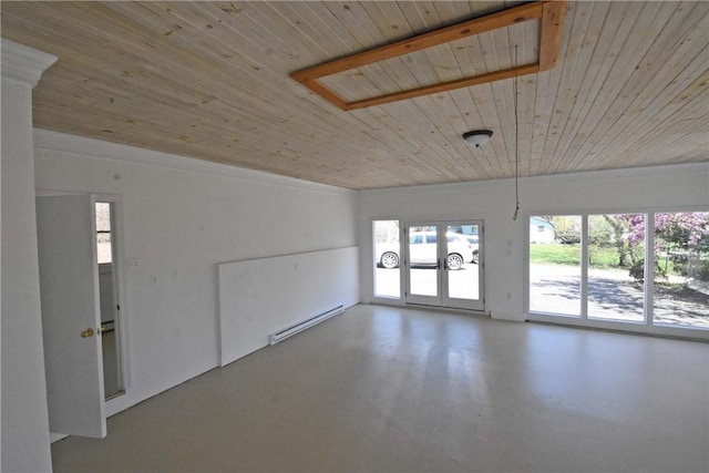 150 Monroe Dr, Horseheads, NY 14845 - unfurnished room with wooden ceiling, a baseboard heating unit, and concrete floors