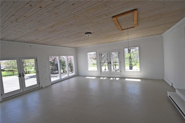 150 Monroe Dr, Horseheads, NY 14845 - spare room featuring crown molding, wood ceiling, french doors, and concrete floors