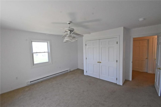 150 Monroe Dr, Horseheads, NY 14845 - unfurnished bedroom with carpet floors, ceiling fan, a baseboard heating unit, and a closet