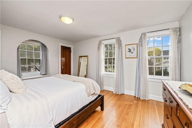 bedroom featuring light wood-type flooring and baseboards