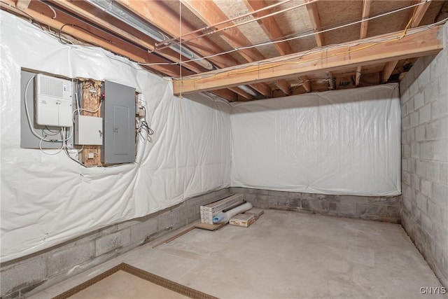 unfinished below grade area with electric panel