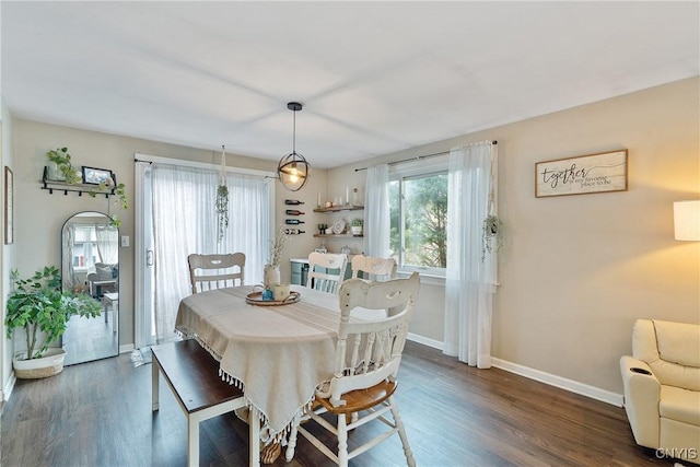 dining area featuring baseboards and wood finished floors
