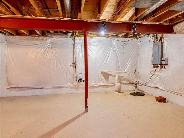 unfinished basement with electric panel