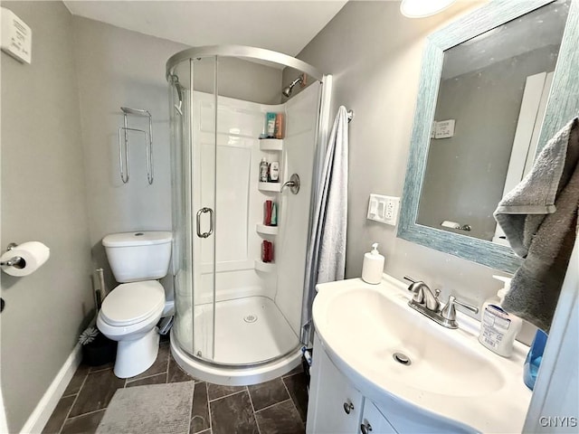 28053 Boat Launch Rd, Lyme, NY 13622 - full bath with vanity, toilet, baseboards, and a stall shower