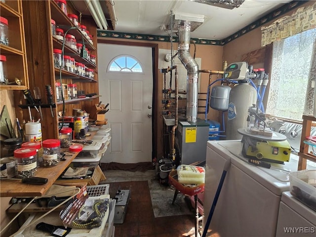 interior space with separate washer and dryer and open shelves