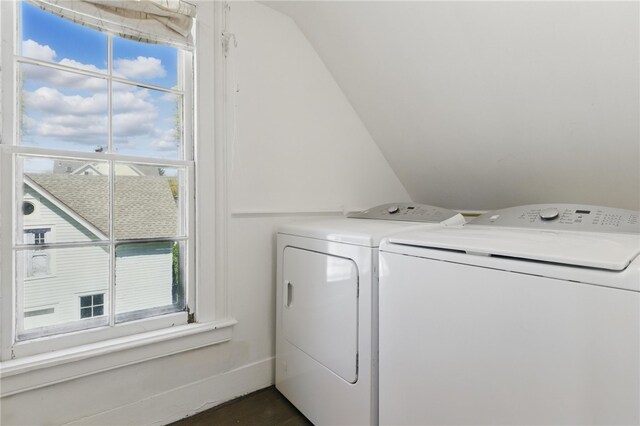clothes washing area with laundry area and washing machine and dryer