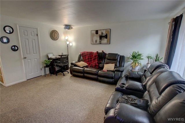 living room featuring baseboards and carpet