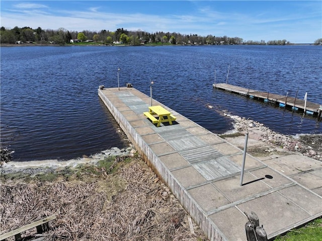 view of dock with a water view
