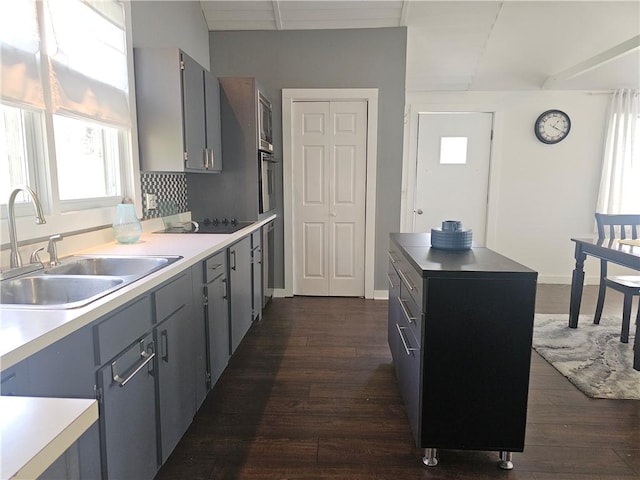 kitchen featuring a sink, black electric cooktop, dark wood finished floors, and gray cabinetry