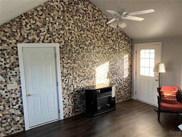 2203 State Route 90th Rd, Ledyard, NY 13026 - entryway featuring lofted ceiling, dark wood-style flooring, and ceiling fan
