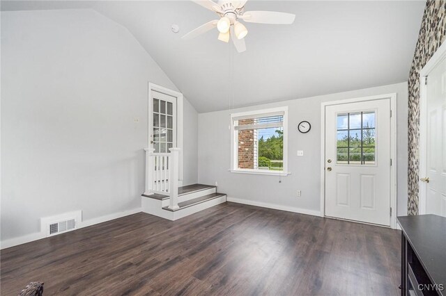 2203 State Route 90th Rd, Ledyard, NY 13026 - foyer with vaulted ceiling, wood finished floors, ceiling fan, and baseboards