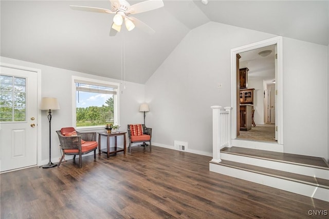 2203 State Route 90th Rd, Ledyard, NY 13026 - living area featuring lofted ceiling, wood finished floors, ceiling fan, and baseboards