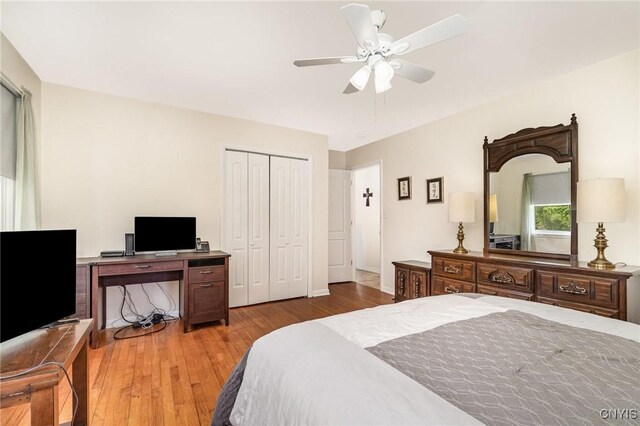 2203 State Route 90th Rd, Ledyard, NY 13026 - bedroom with wood finished floors, a closet, a ceiling fan, and baseboards