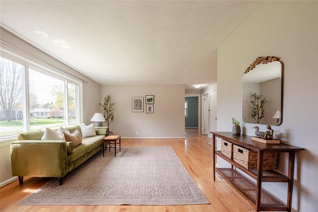 living room with baseboards and light wood-style flooring